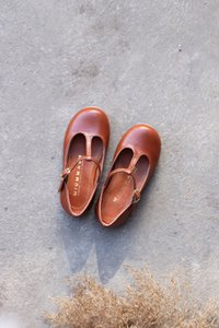 Handmade Leather Girls' ballet flats - Rosalia - cognac brown (22-30)