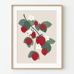 Jordbær gren kunst print