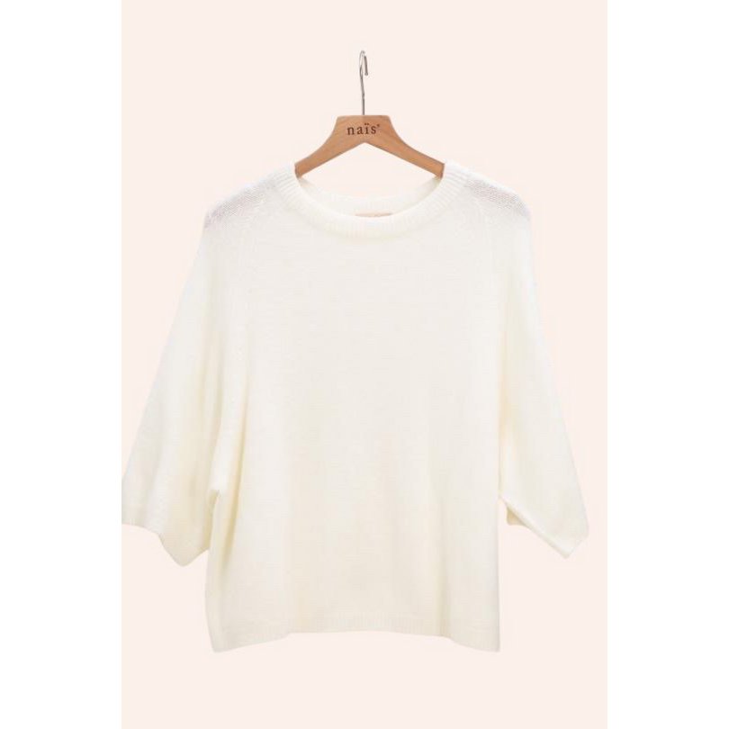 Pull col rond manches raglan 3/4 en alpaga et laine