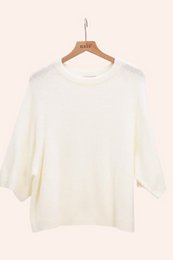 Pull col rond manches raglan 3/4 en alpaga et laine