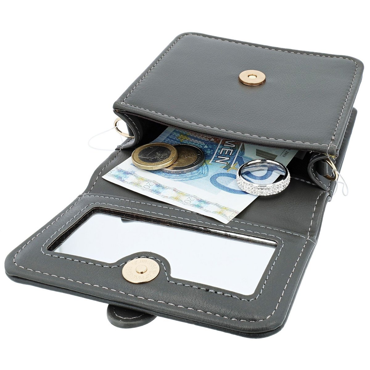 Mini sac avec miroir, simili cuir, gris foncé