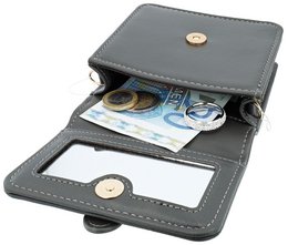 Mini-Tasche mit Spiegel, Lederimitat, dunkelgrau
