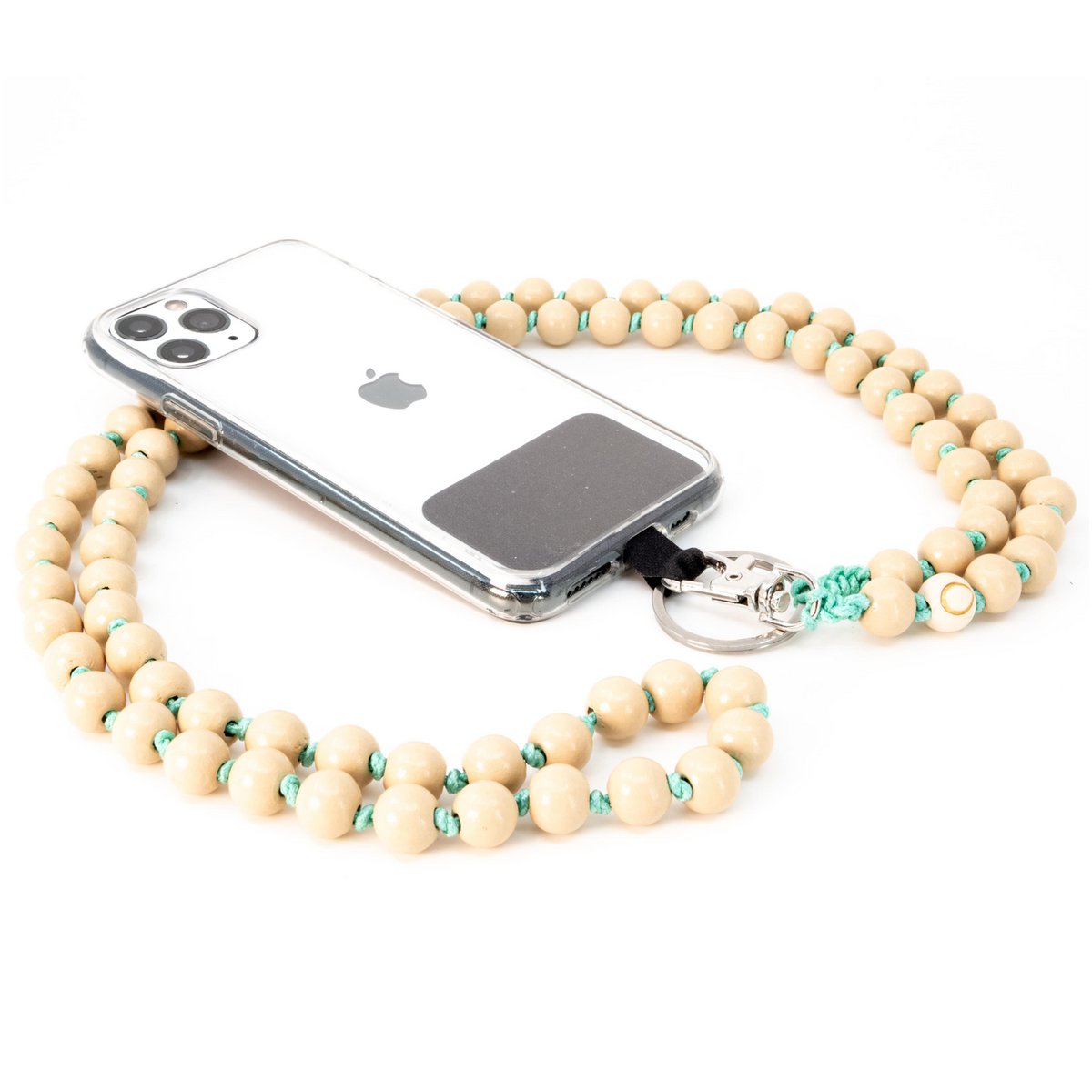 Mobiele telefoonketting universeel, houten kralen, handgemaakt - Mint Beach