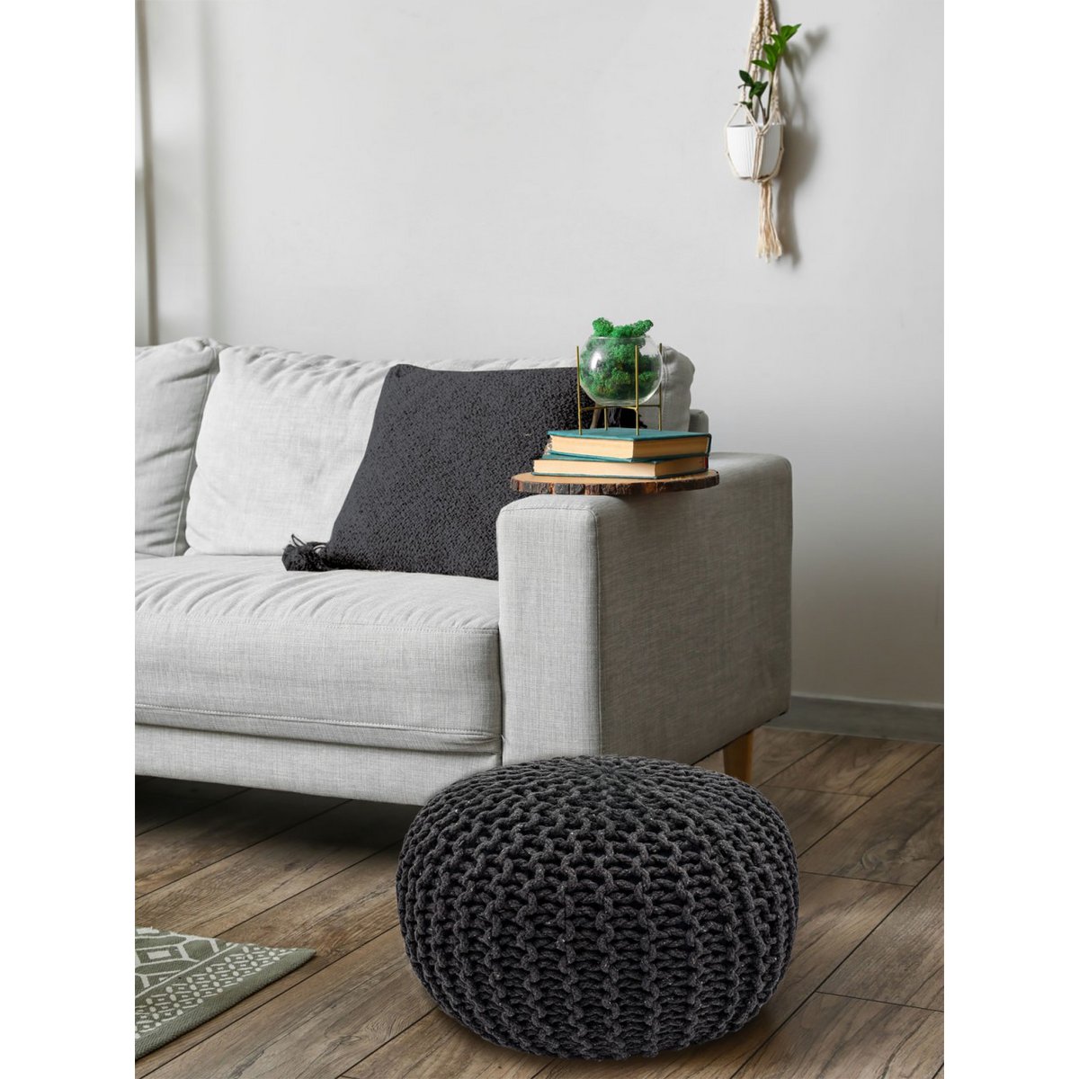 Pouf Ø 55 h 37 h 37 tabouret de tricot siège de planche de sol de pouf durable