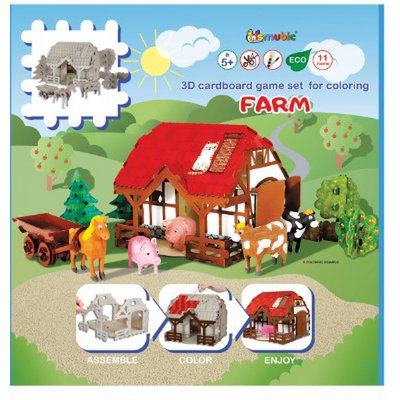 House Farm 3 D constructeur en carton, 5+, DIY, cadeau pour enfants, ensemble de coloriage