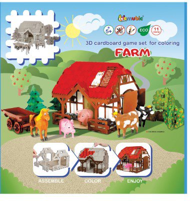 Casa Granja Constructora de cartón 3D, 5+, bricolaje, regalo para niños, set para colorear