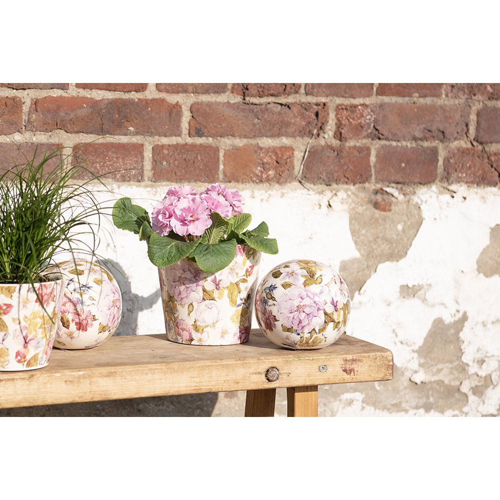 Flowerpot Ø 14x13 cm pink beige ceramic flower flowerpot inside