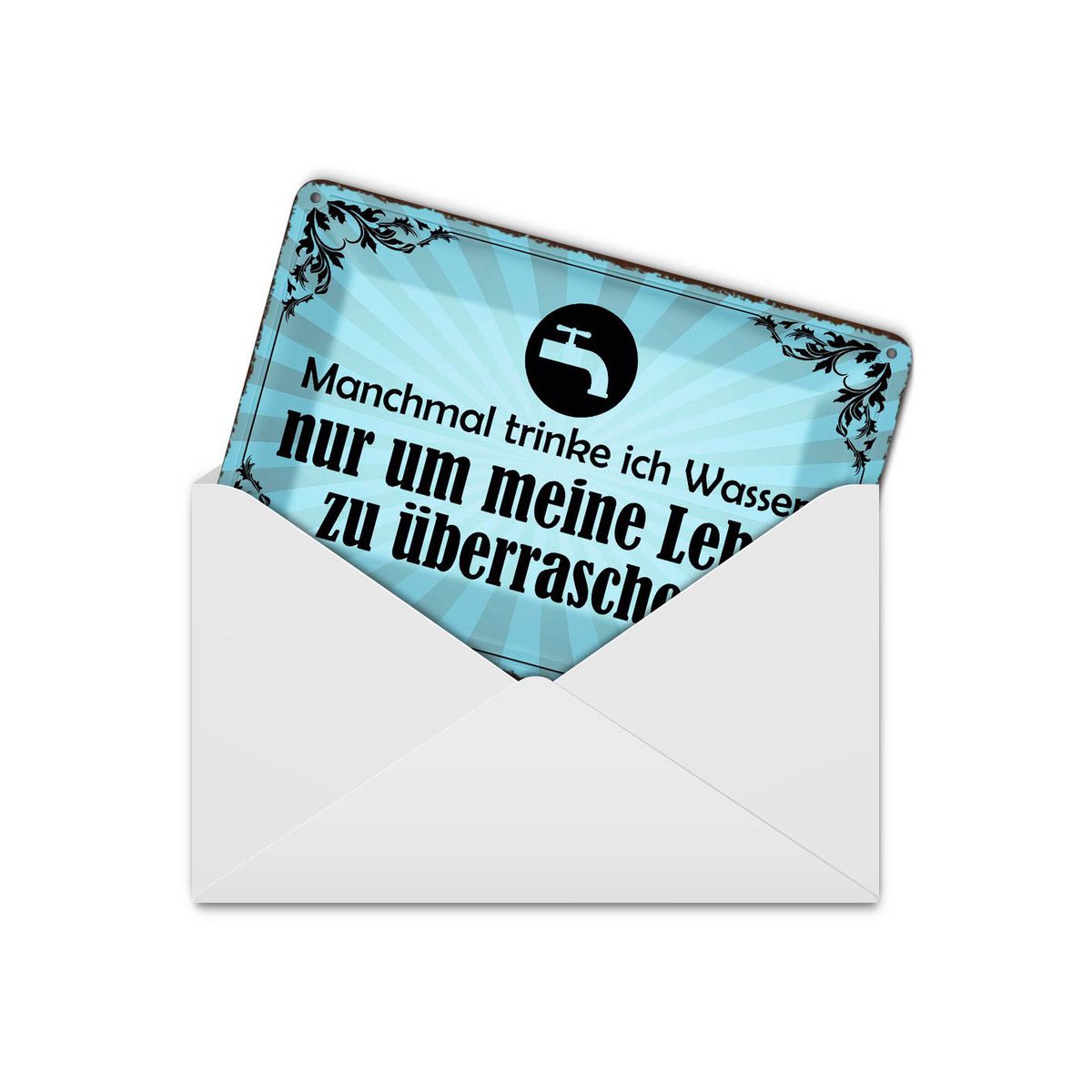 Cartolina in latta con scritta 10x14 cm A volte bevo acqua cartello decorativo