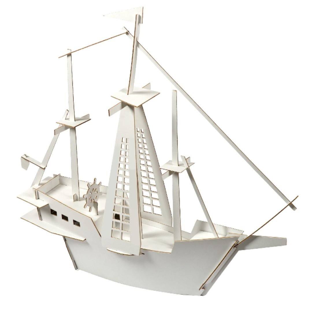 Kartonnen scheepsmodel, speelgoed voor bouwen en schilderen, doe-het-zelf, 3D, wit, 7+ jaar