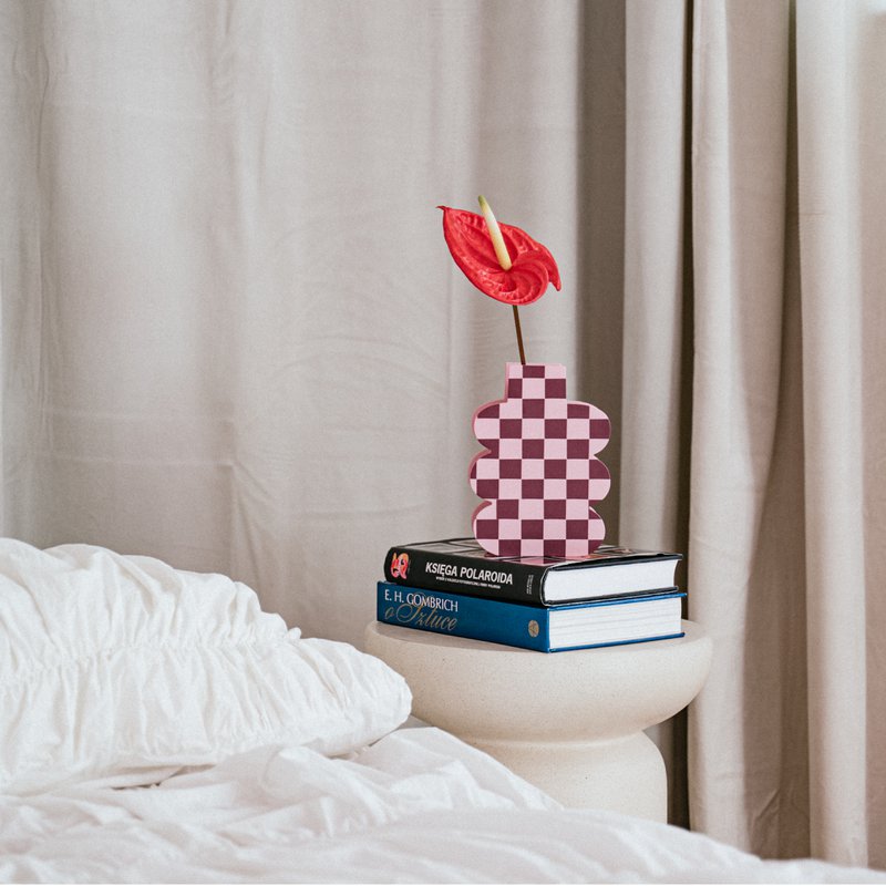 PINK CHECK MATE - vaso in legno, arredamento dopamina, vaso divertente per fiori