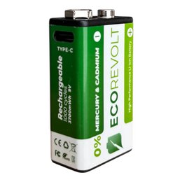 Ecorevolt 9V-Pile genopladelig USB-C 650 mAh