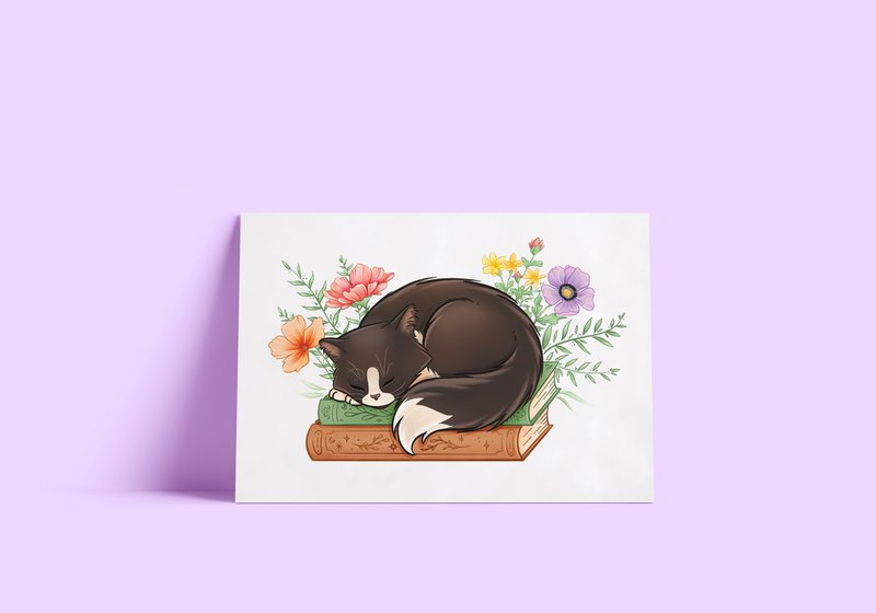 Kat op boeken Art Print | Art Print voor katten- en boekenliefhebbers