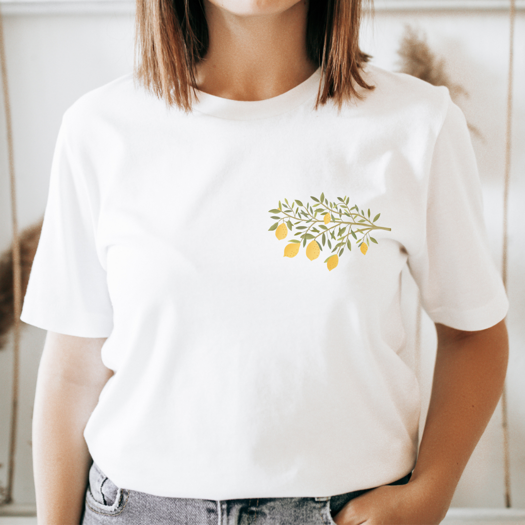 T-shirt Ramo di limone COTONE ORGANICO Piccolo limone - Camicia estiva regalo Cottagecore