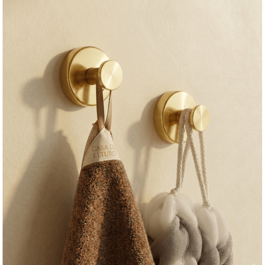 Lot de 2 Crochets Porte-Serviettes Autocollants avec Ventouse - Laiton / Or - Acier Inox
