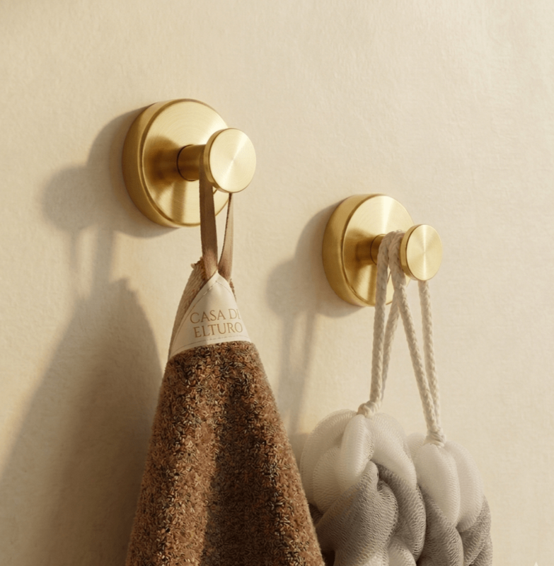 Set of 2 Self-adhesive Towel Hooks with Suction Cup - Brass / Gold - Stainless Steel