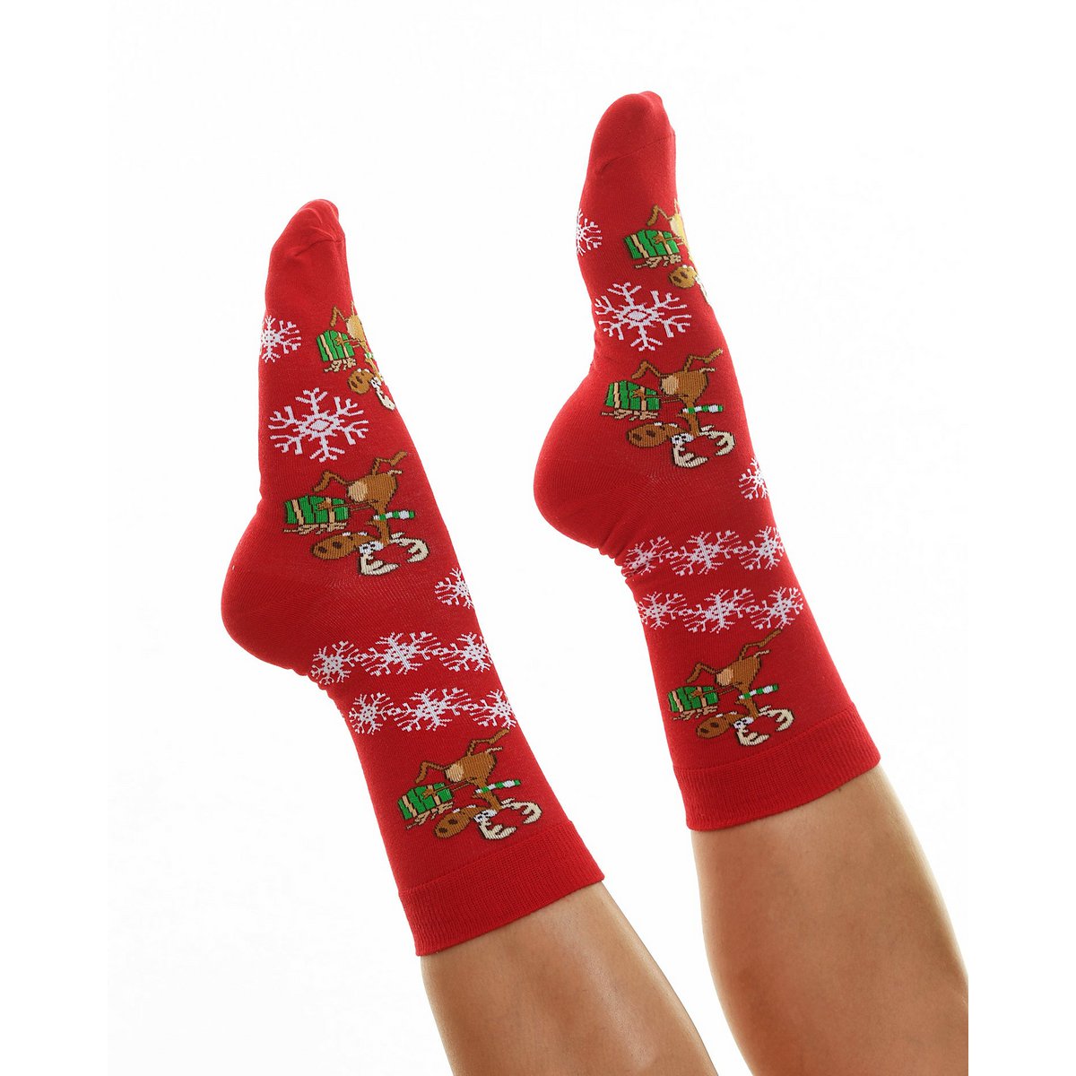Socks - Red with very happy reindeer