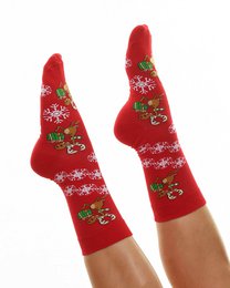 Socks - Red with very happy reindeer