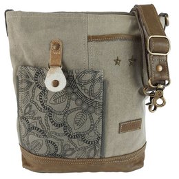Sunsa dames schoudertas. Handtas gemaakt van canvas en leer. Schoudertas in vintagestijl. Grote kaki crossbodytas voor dames met mandala print