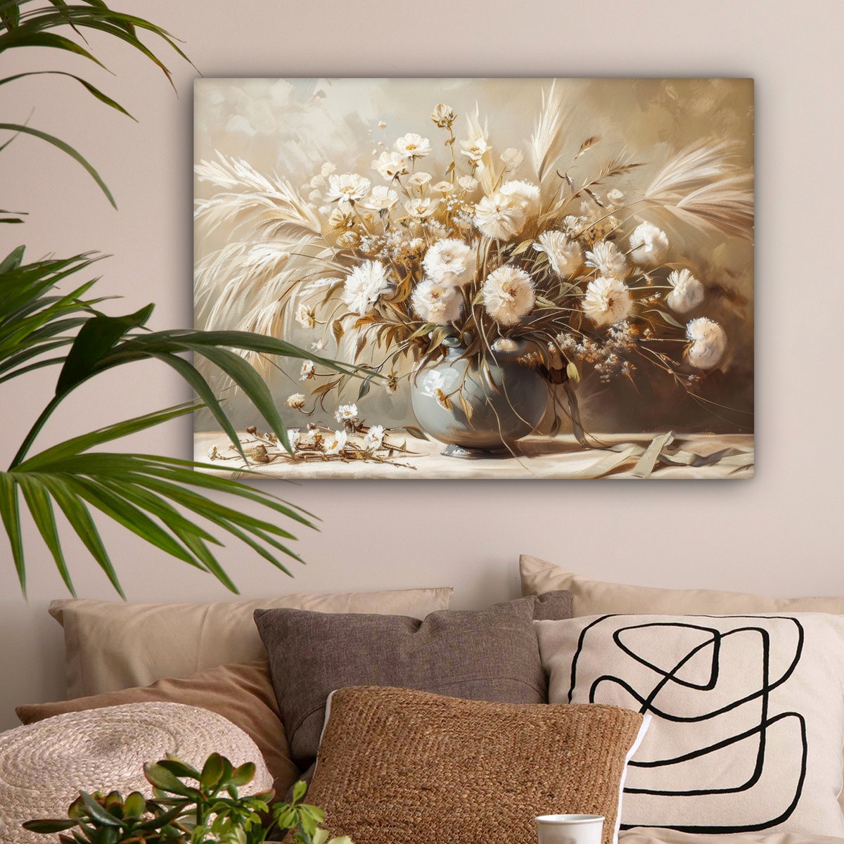Pintura de lienzo - Decoración de pared - Flores - Rosa - Moderno - Beige