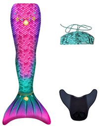 Pink purple mermaid tail with iridescent scales, turquoise fins, adjustable top, includes monofin and headpiece.