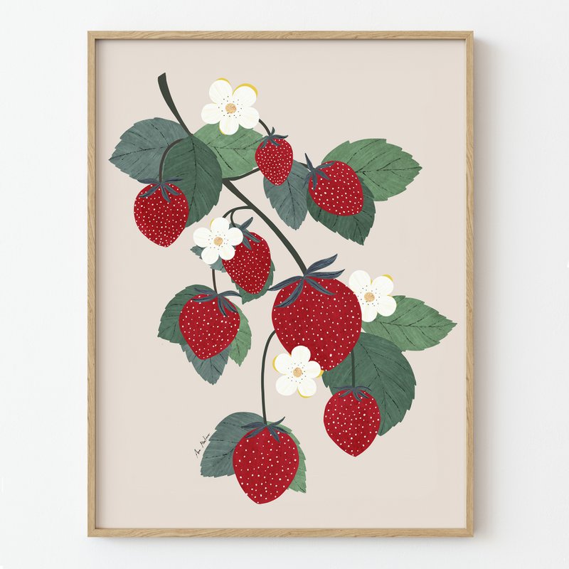 Jordbær gren kunst print