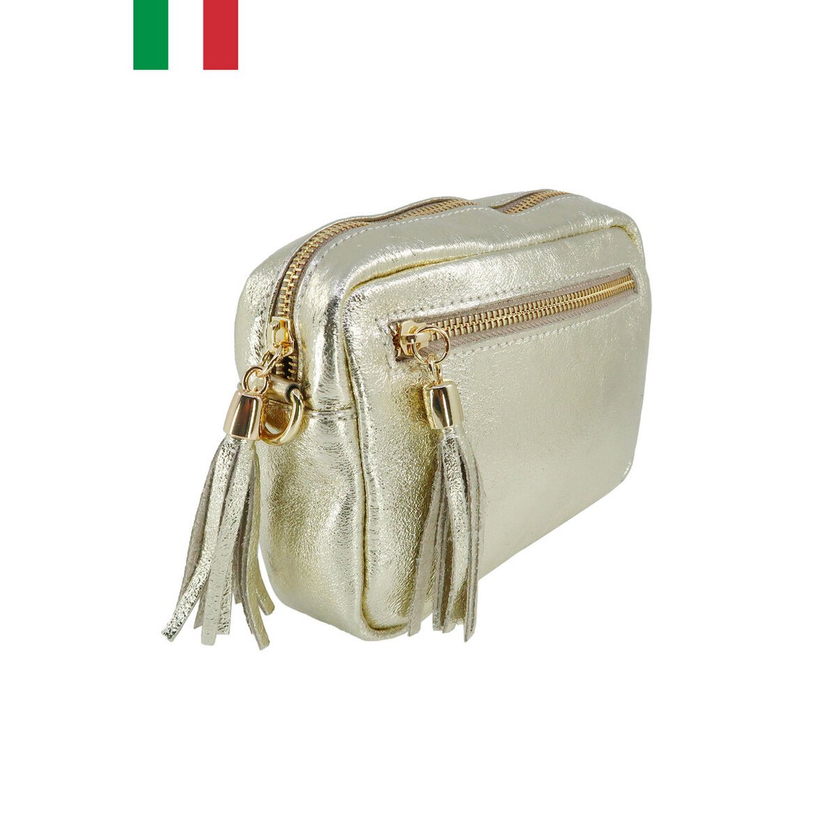 Iriserende leren schoudertas met metalen sluiting Made in Italy