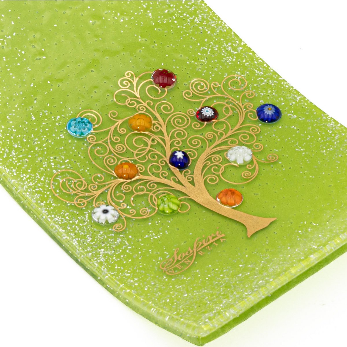 Havered rechthoekige muurwacht, in Murano Glass, Gift Idea, Gunsten, Golden Decoration Tree of Life