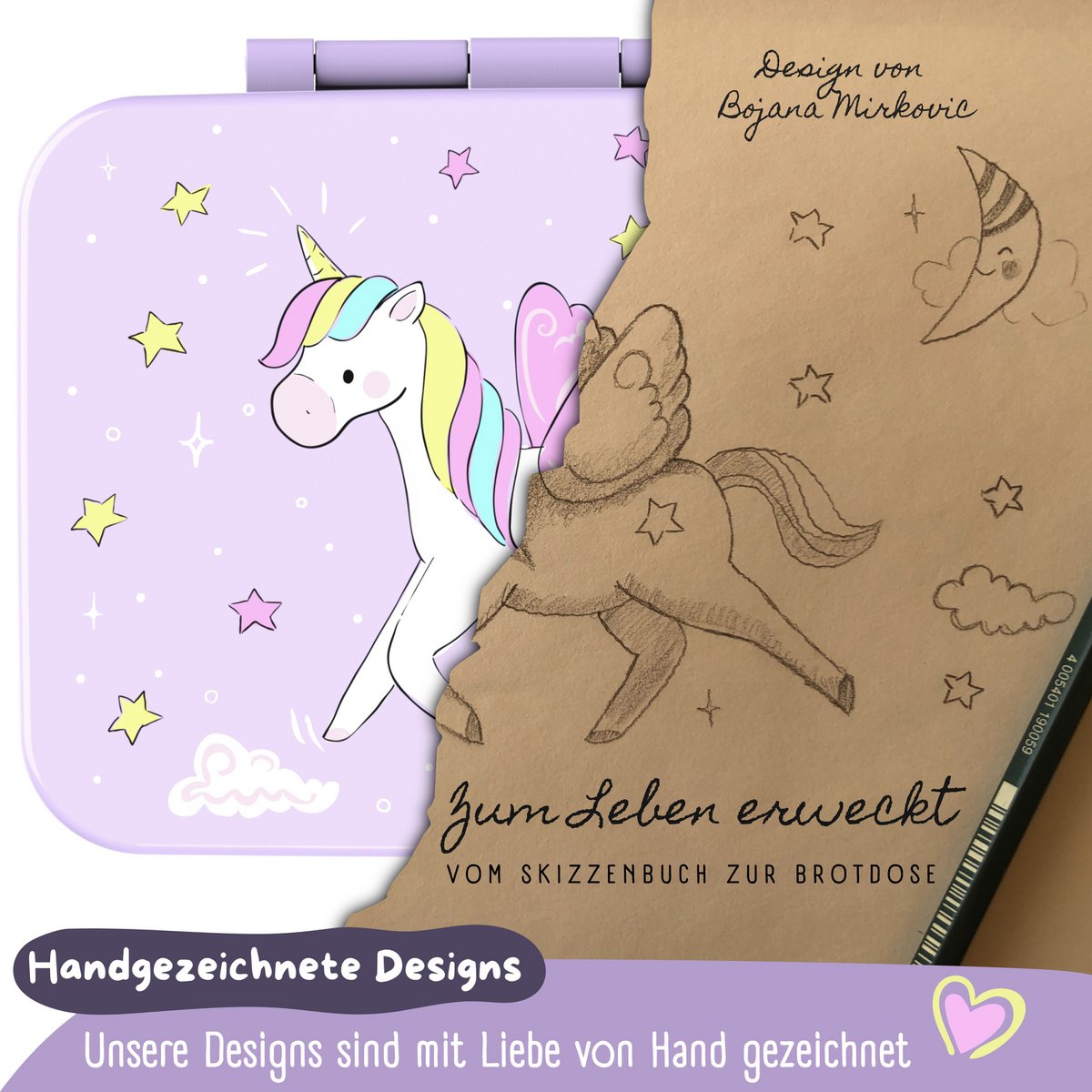Leaf can with compartments, light & leak -proof - unicorn purple