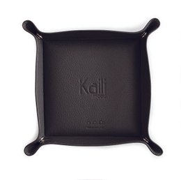 K0003FB | Plateau de poche en véritable cuir pleine fleur grain dollar - Coloris gris - Dimensions : 14 x 14 x 3 cm - Emballage : sachet TNT