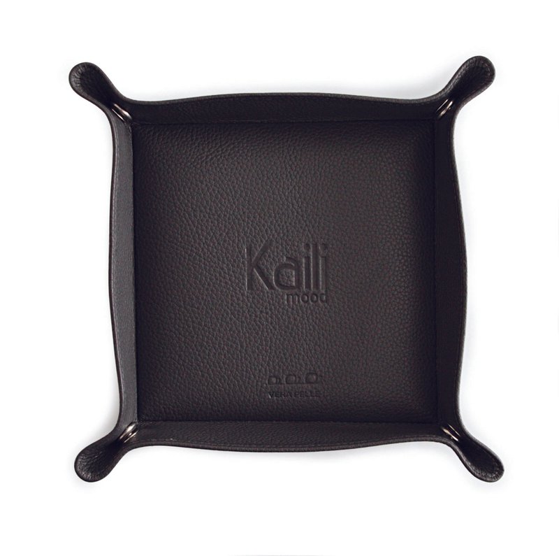 K0003FB | Plateau de poche en véritable cuir pleine fleur grain dollar - Coloris gris - Dimensions : 14 x 14 x 3 cm - Emballage : sachet TNT