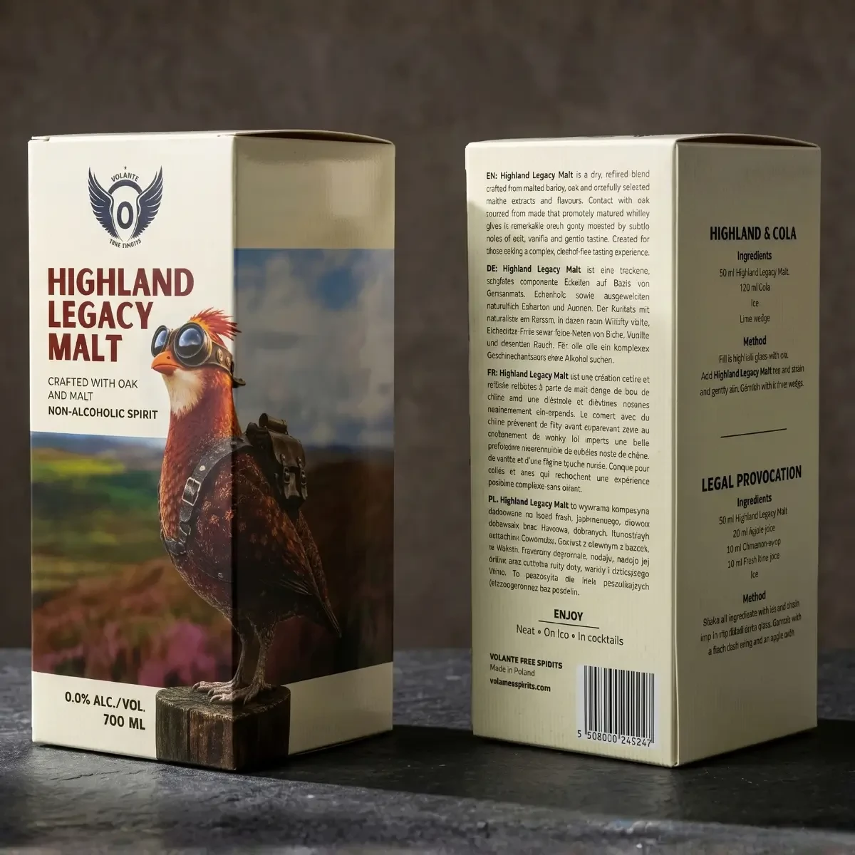Volante Highland Legacy Malt 0,0% – alcoholvrije whisky-stijl spirit – 700 ml – geschenkdoos