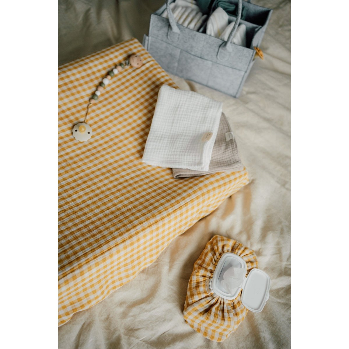 Coperchio di cambio del pannolino Tisu, senape Gingham
