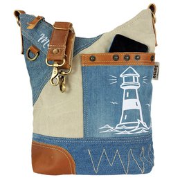 Sunsa hobo bag. Pouch bag made of upcycled jeans and canvas. Women's/girls' shoulder bag with adjustable handle. Lightweight large fabric bag with zipper.
