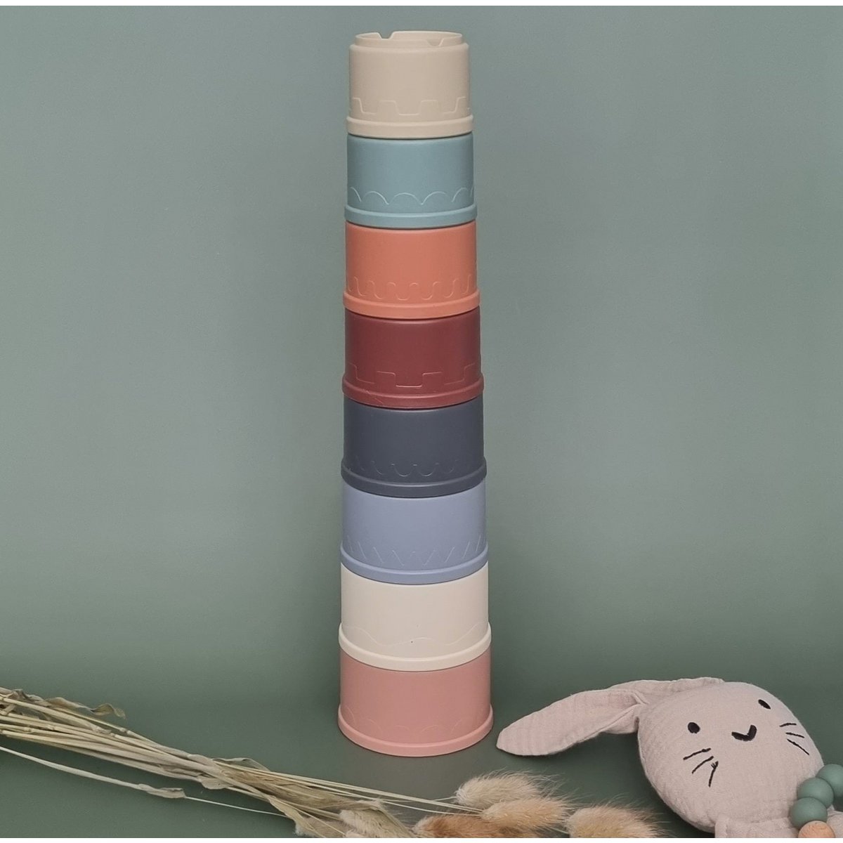 Rattle Stacking cups / Stacking tower earth tones 8 pieces