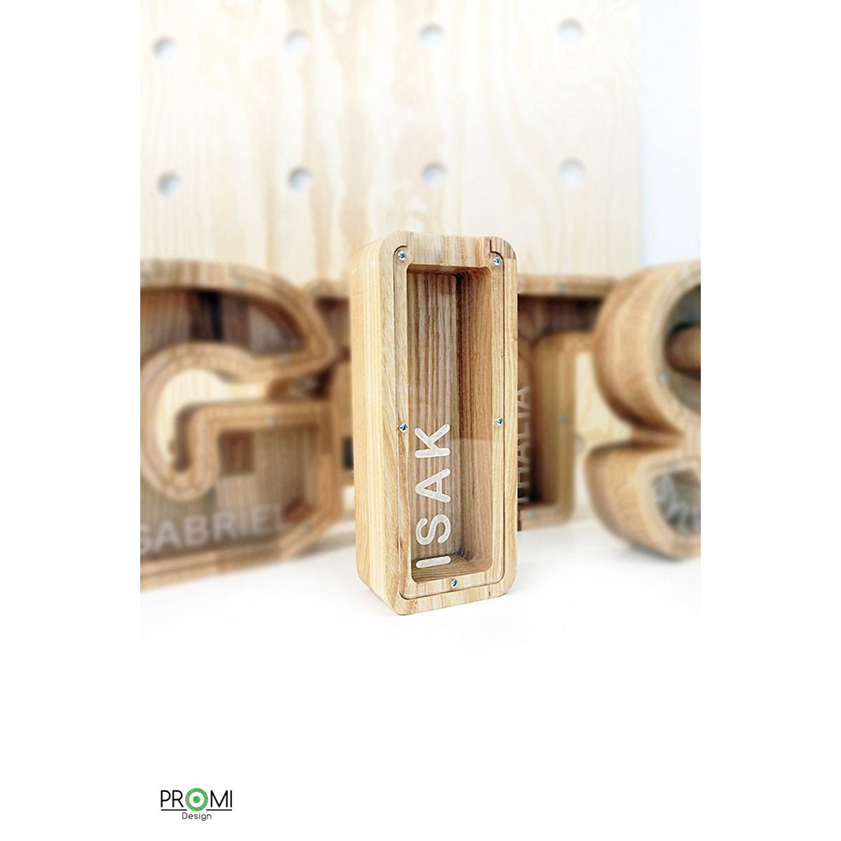 Wooden Piggy Bank Lille, brevpengebank, møntkasse, træboksepenge, sparer pengeboks