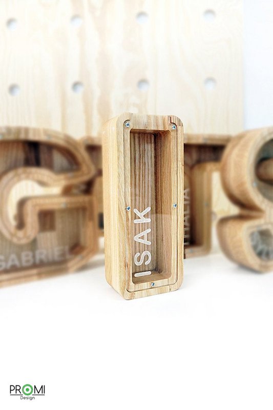 Wooden Piggy Bank Lille, brevpengebank, møntkasse, træboksepenge, sparer pengeboks