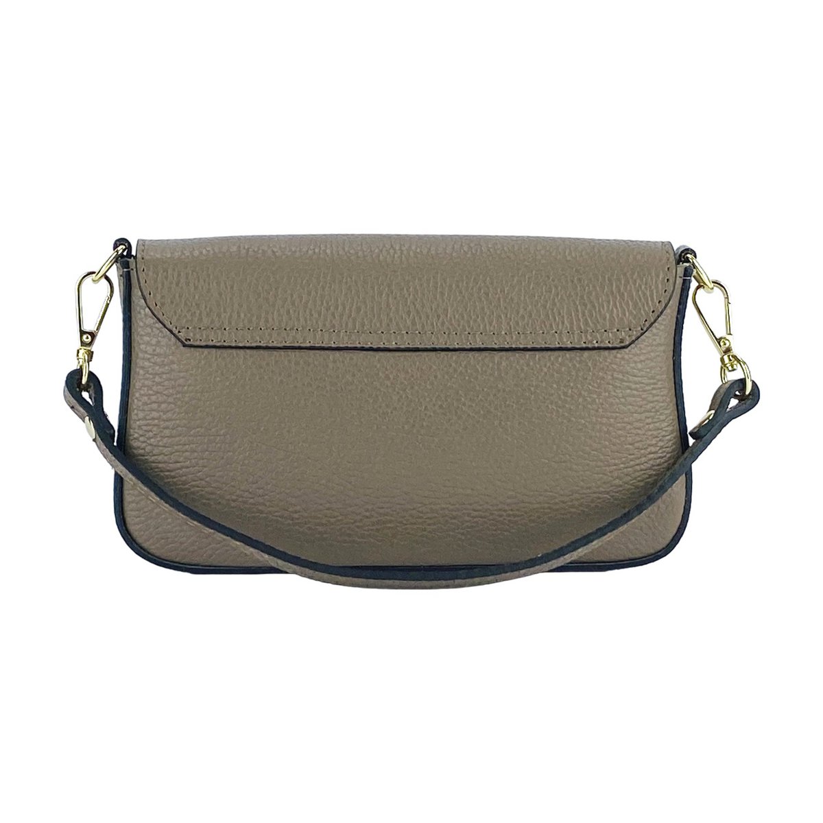 RB1023AQ | Lille skuldertaske med aftagelig kæde skulderrem i ægte læder Fremstillet i Italien. Lukkeklap. Poleret guld metal tilbehør - Taupe farve - Mål: 22 x 12 x 3 cm