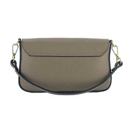 RB1023AQ | Lille skuldertaske med aftagelig kæde skulderrem i ægte læder Fremstillet i Italien. Lukkeklap. Poleret guld metal tilbehør - Taupe farve - Mål: 22 x 12 x 3 cm