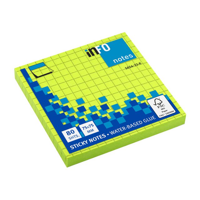 Info notes 75x75mm ruitjes groen 80 blad ruitjes