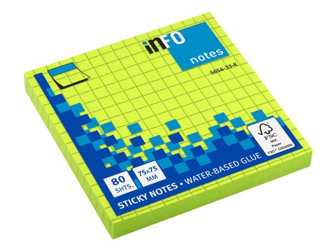 Info notes 75x75mm ruitjes groen 80 blad ruitjes