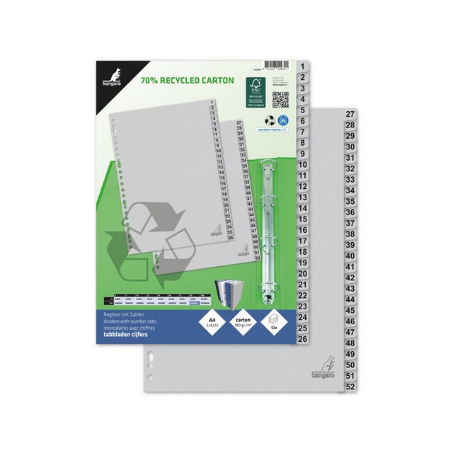 ECO tab Kangaro A4 numbers 180gr gray cardboard 23r 52pcs FSC