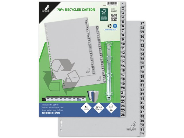 ECO tab Kangaro A4 numbers 180gr gray cardboard 23r 52pcs FSC
