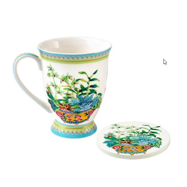 M&W Jardin Mug 300ml & Coaster, Orchid white, giftbox