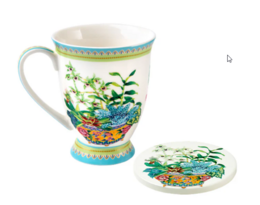 M&W Jardin Mug 300ml & Coaster, Orchid white, giftbox