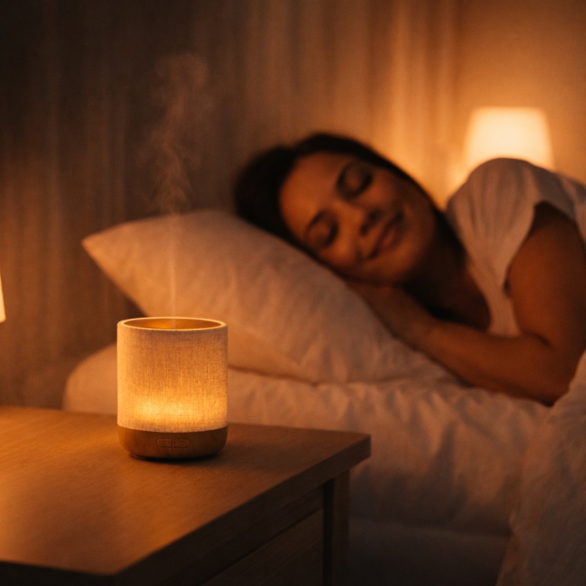 Ultrasonic Diffuser – Alesia – in Linen and Wood – Cold Diffusion – Aromatherapy Essential Oils – Decorative Gift Idea