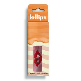 Caramel-flavored lip gloss in a compact, portable package. Features a smooth, glossy finish and a sweet caramel scent.