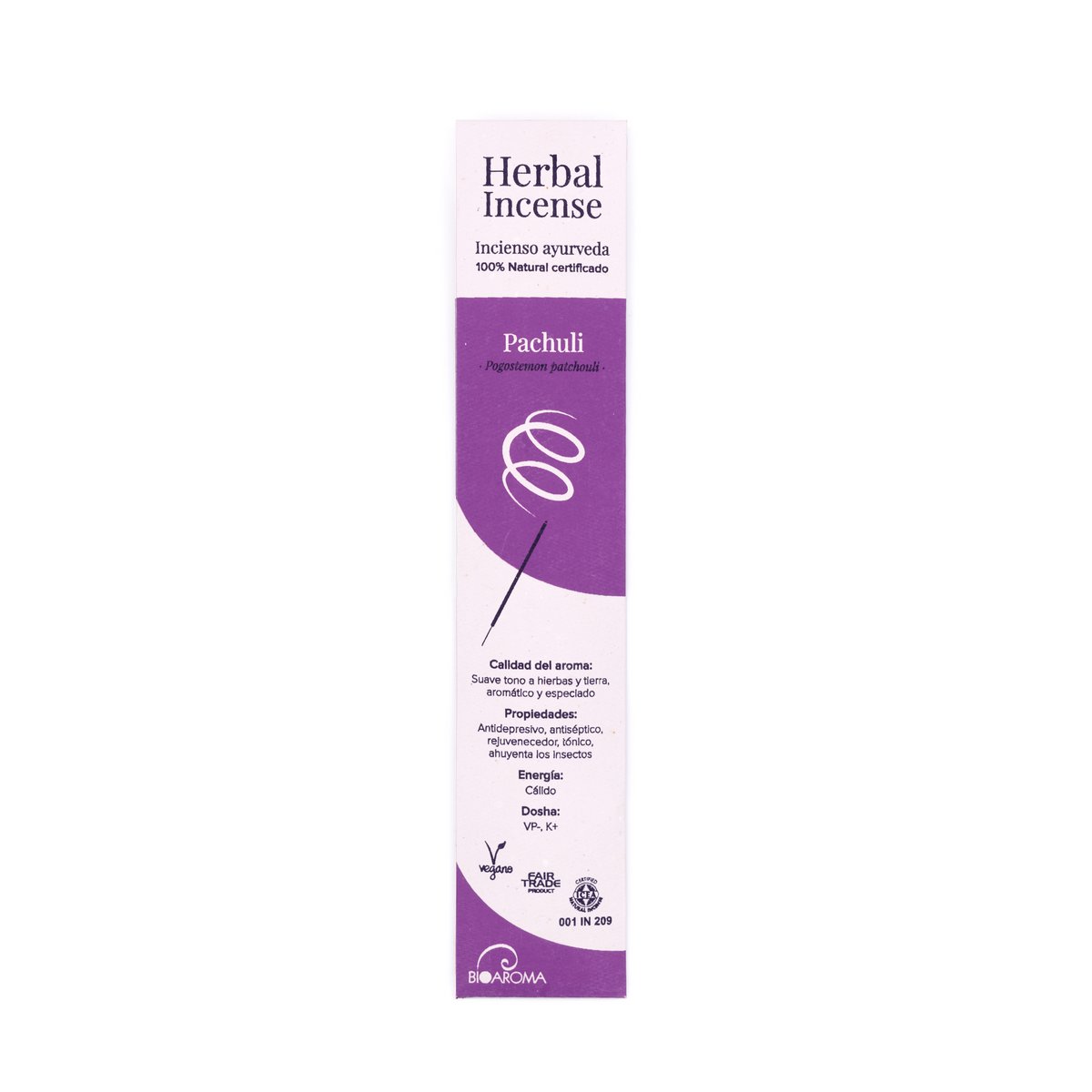 Gecertificeerde biologische BioAroma Patchouli wierook. Ayurveda. Eerlijke handel. Zero waste. 12 staven.