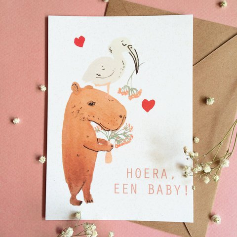 Capybara Baby / Birth Postcard NL (eco friendly)