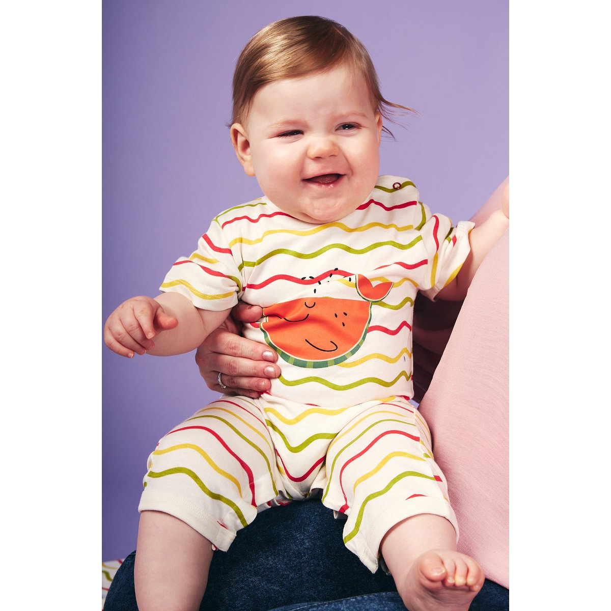 Chevron Whale-Melon Strampler