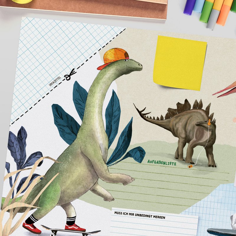 Schreibtischunterlage Dinos – Kritzelblock mit T-Rex & Co.